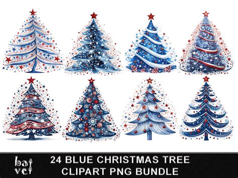 Blue Christmas Tree Clip Art Bundle Christmas Tree - Etsy