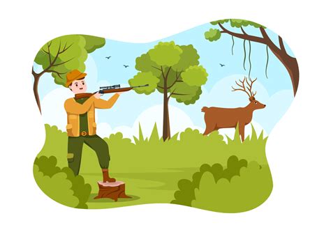 Hunter with Hunting Rifle or Weapon Shooting to Birds or Animals in the ...