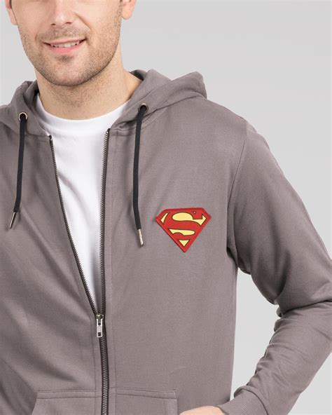 Buy Superman Logo Badge Zipper Hoodie for Men grey Online at Bewakoof