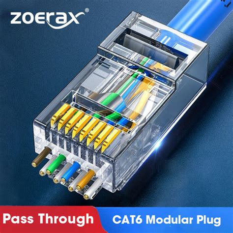 ZoeRax Rj45 Pass Through connector CAT6a Cat6 CAT5e Modular Plug Network Connectors UTP 30μ Gold ...