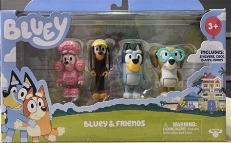 Bluey & Friends Snickers, Coco, Bluey, Honey 2.5" Figure 4 Pack New ...