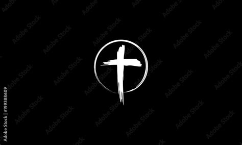 cross logo, Christianity symbol of Jesus Christ. Natural black and white brush strokes with ...