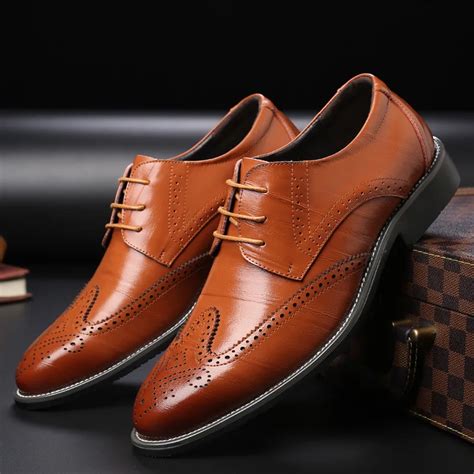 Brand business mens dress shoes genuine leather tan black Italian fashion male shoes 2018-in ...