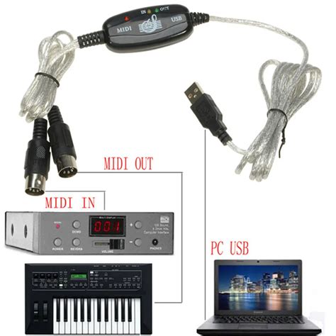 USB to Midi cable Lastest version built in driver USB IN OUT MIDI Interface Cable Converter PC ...