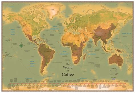 World Coffee Map 2021 Edition Exquisitely Detailed and LAMINATED 3 siz – ProGeo Maps & Guides