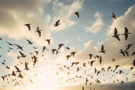 Premium AI Image | A flock of seagulls flying in formation representing freedom and movement