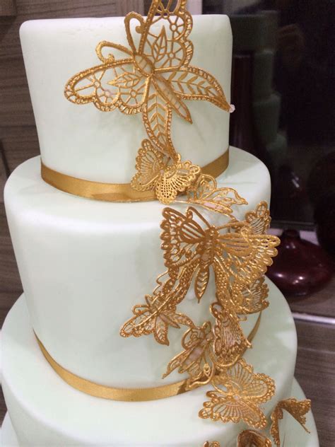 Gold Butterfly Wedding Cake