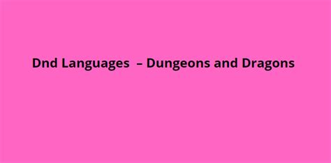 DND Languages, DND 5e Languages