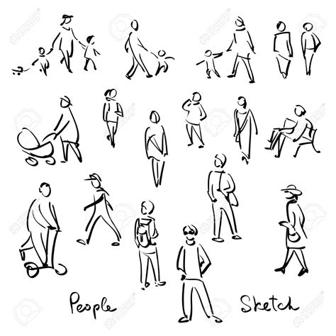 Casual People Sketch. Outline Hand Drawing Vector Illustration Royalty Free Cliparts, Vectors ...