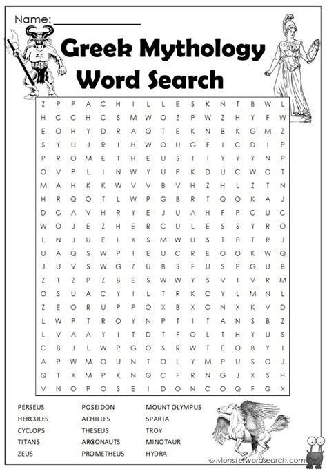 Greek Mythology Word Search- Monster Word Search