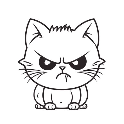 An Angry Cat Sitting On A White Background Outline Sketch Drawing Vector, Angry Cat Drawing ...