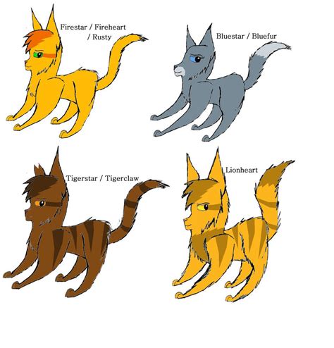 Firestar, Bluestar, Tigerstar, Lionheart, by Cardinalpaw on DeviantArt