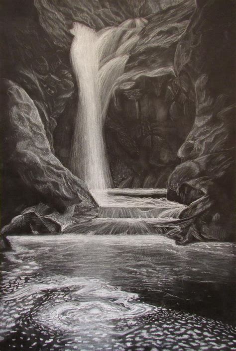 Black and White Waterfall Drawing by Svetlana Rudakovskaya - Pixels