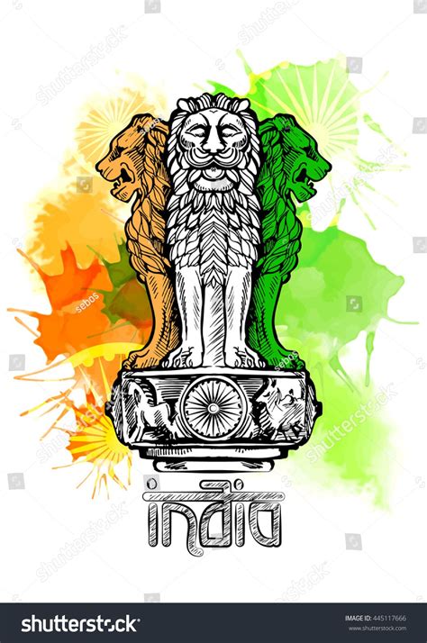 Lion capital of Ashoka in Indian flag color. Emblem of India ...