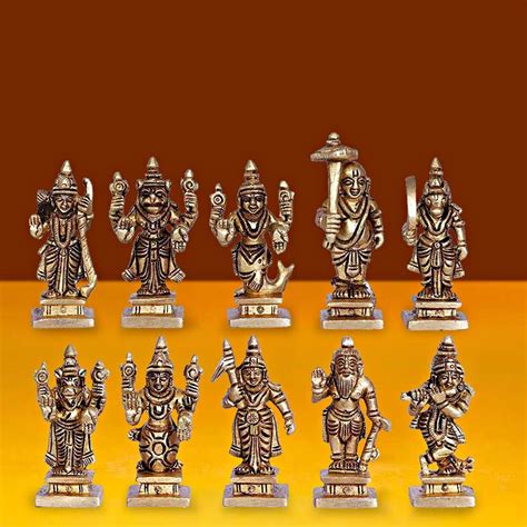 Buy Artvarko Brass Dashavatara Dasavatharam of Lord Vishnu Statues Ten ...