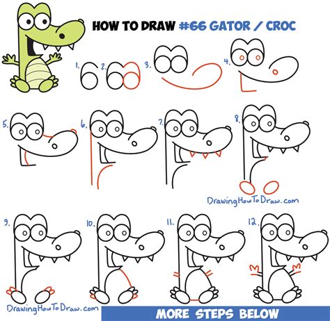 How to Draw Cartoon Crocodile or Alligator from Numbers Easy Step by ...