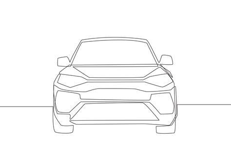 Continuous line drawing of luxury suv car from front view. Urban city vehicle transportation ...