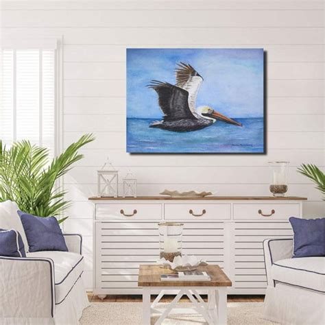 Flying Pelican Watercolor Painting Coastal Home Décor Wall - Etsy