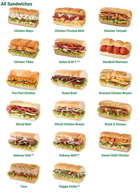 Printable Subway Menu 2023