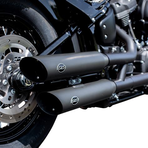 S&S Black Race Dual Slash Cut Sip on Exhaust Mufflers for 18-19 Harley Softail | JT's CYCLES