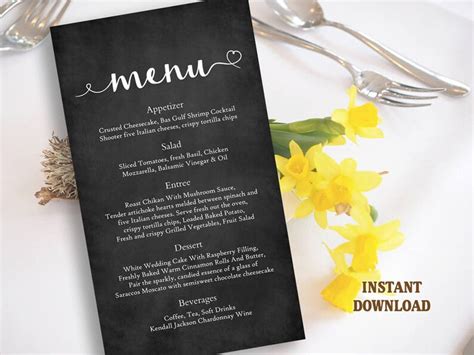 Chalkboard Wedding Menu Template DIY Menu Card Template | Etsy