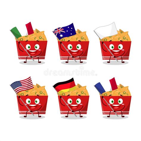 Nachos Cartoon Character Bring the Flags of Various Countries Stock ...