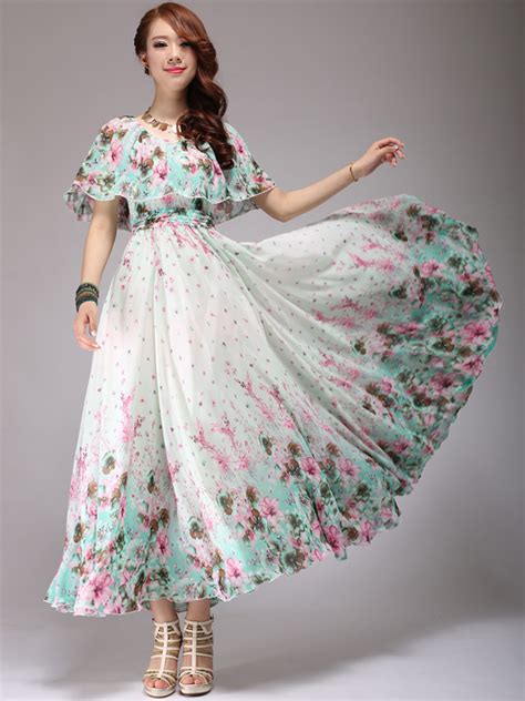 Floral Print Chiffon Scoop Neck Maxi Dress - Milanoo.com