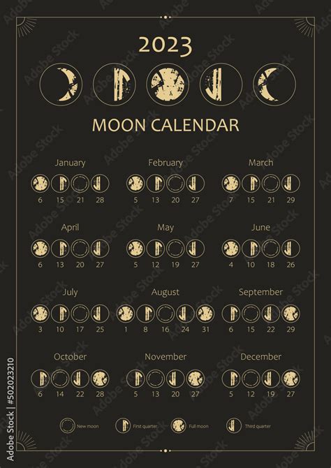 2023 Moon calendar. Astrological calendar design. Moon phase cycle. Modern boho moon calendar ...