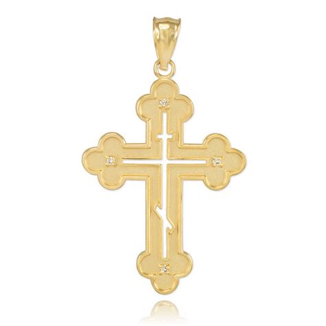 Gold Eastern Orthodox Diamond Cross Pendant