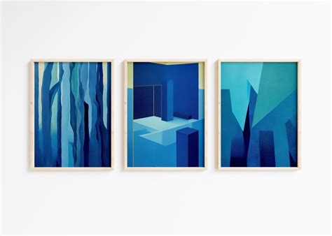 Blue Abstract Art Gallery Wall, Blue Art Set of 3, Abstract Triptych, Gallery Wall Instant ...