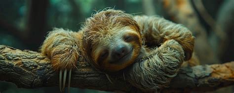 Premium Photo | A Sleepy Sloth Hanging Upside Down From Tree Background