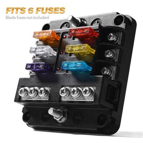 6-Circuit Blade Fuse Block, 6-Way Fuse Box Block Holder -with LED Indicator Waterproof Durable ...