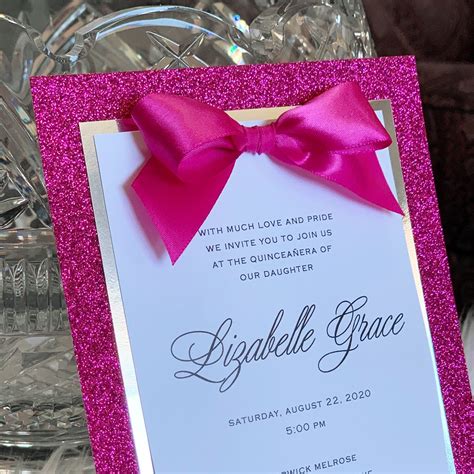 Hot Pink Quinceanera Invitation Elegant Sweet 16 Invitation Glitter ...