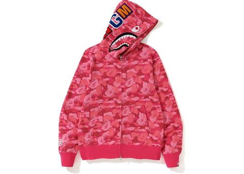 BAPE Fire Camo Shark Full Zip Hoodie Pink - SS19