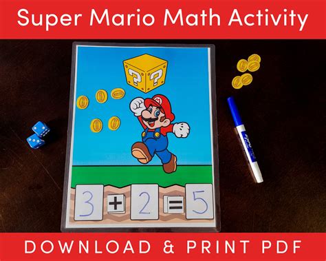 Super Mario Math Practice Activity for Kids, Printable PDF, Easy Learning for Preschool and ...