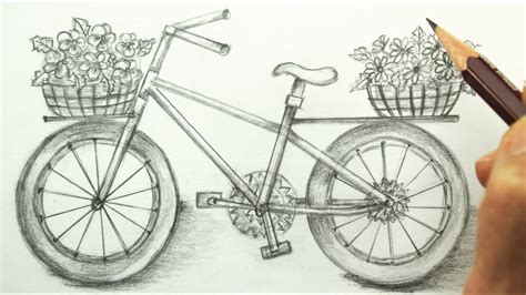 How to draw bicycle with flowers | pencil drawing (in 4 Minutes) - YouTube