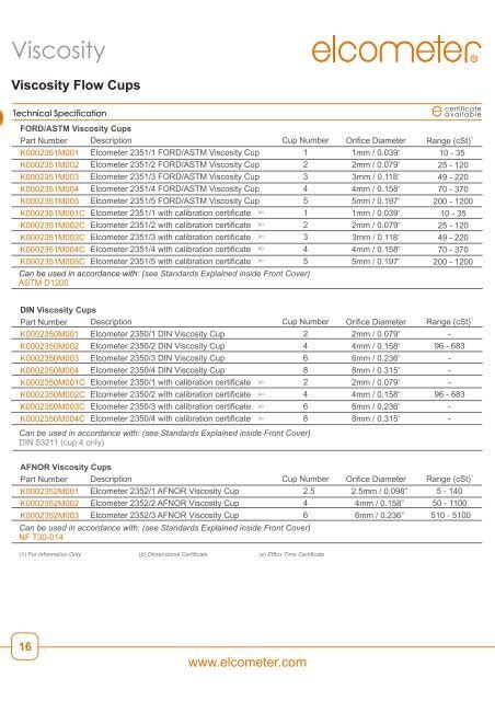 www.elcometer.com Viscosity Cup Conversion Chart