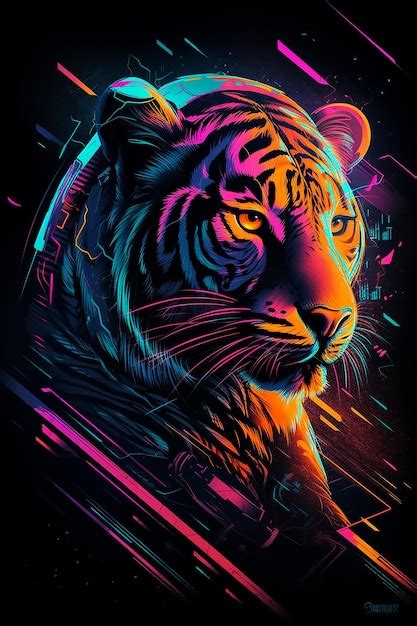 Premium AI Image | Neon tiger poster featuring the digital art neon tiger poster by lab no 4