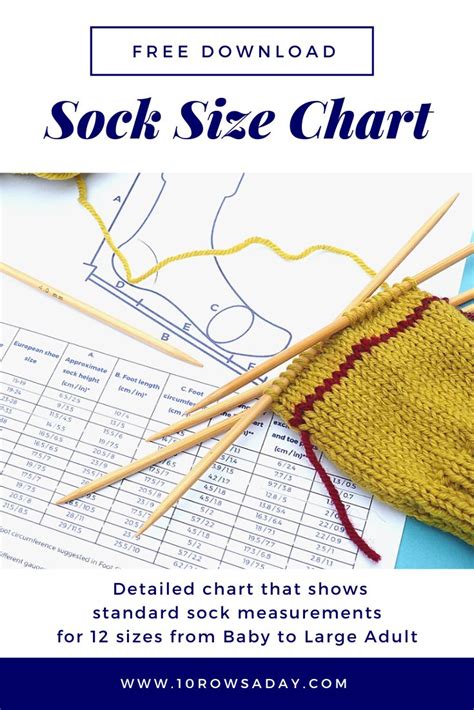 Sock Size Chart - Free Download - 10 rows a day