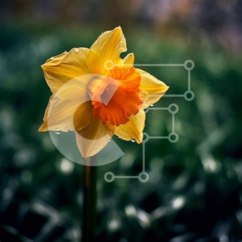 Beautiful Picture of a Yellow Daffodil Flower with Clear Blue Sky stock photo | Creative Fabrica