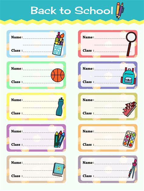 Notebook Labels Vector Template Design. School Book Labels Template. Name and Class Set Stickers ...