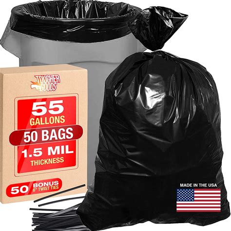 Heavy Duty Black Trash Bags - 55 Gallon 50 PK Bags for Garbage, Storage - 1.5 Mil Thick, 35'Wx55 ...