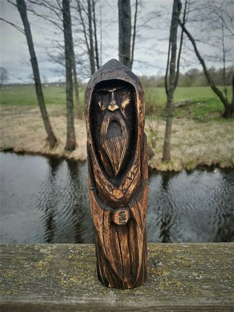 Old Norse Gods, Odin Statue, Wood Hand Carved | Handmade Viking Jewelry, Historical Norse ...