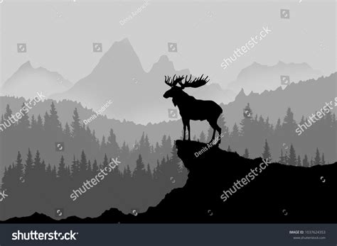 Moose Silhouette Drawn Forest Stock Illustration 1037624353