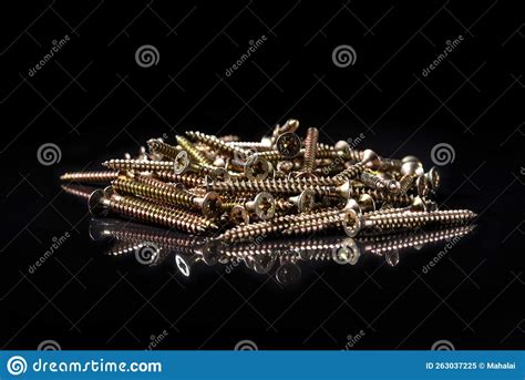 Steel Screws for Wood. on a Black Isolated Background Stock Image - Image of macro, improvement ...