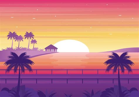 Vector Sunset Landscape Illustration | Landscape illustration, Vector art design, Sunset landscape