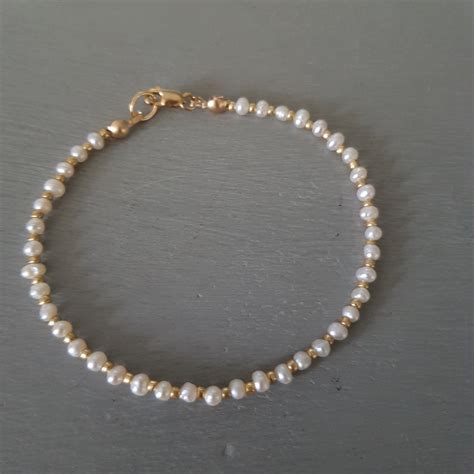 Small Freshwater Pearl bracelet 14K Gold Fill or Sterling Silver tiny ...