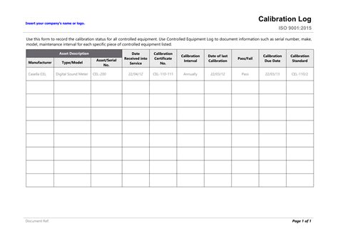 Calibration Log