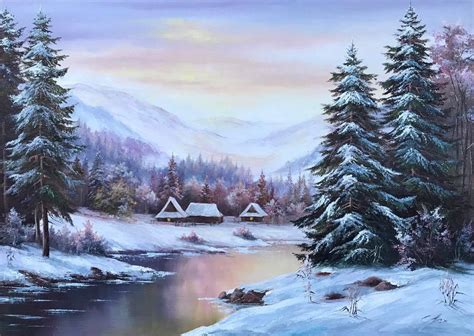 Winter Scene Original Painting Forest River Oil Painting on - Etsy