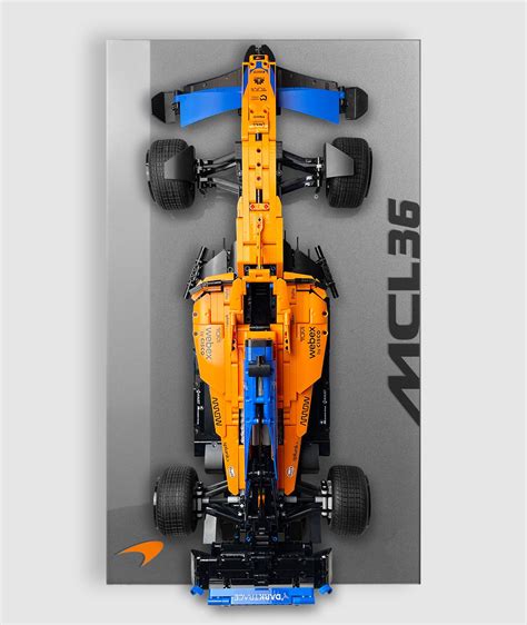 HUYL wall mount display for LEGO® set Technic 42141 McLaren Formula 1™. The metallic grey color ...